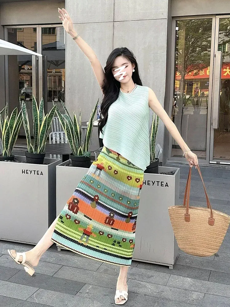 

Летний комплект с высокой талией: женское платье без рукавов, юбка и топ, наряды для подружек невесты, повседневный стиль, дышащая полиэстеровая ткань