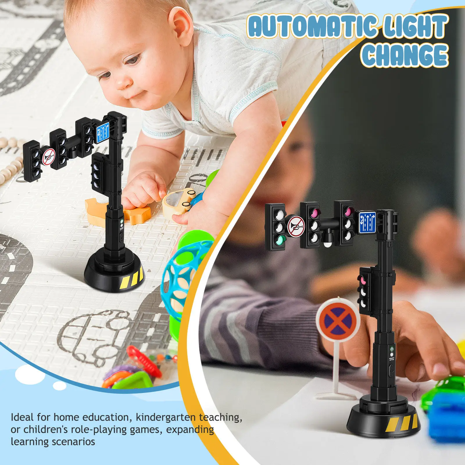 Realistic Traffic Light Simulation Early Education Role Play Sound Light Effects Signal Lamp for Kids Learning Traffic Rules