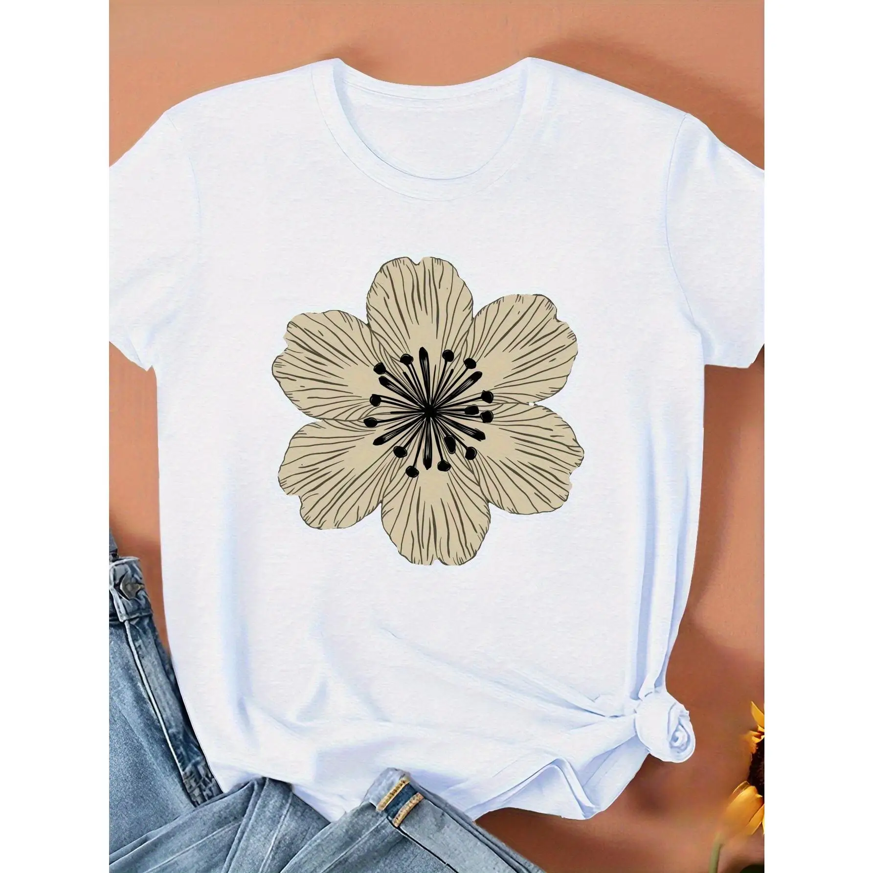 

1piece T-Shirt Suitable for Men And Women Floral Pattern Women'S Candy T-Shirt Suitable for Father'S Day And Mother'S Day, All F