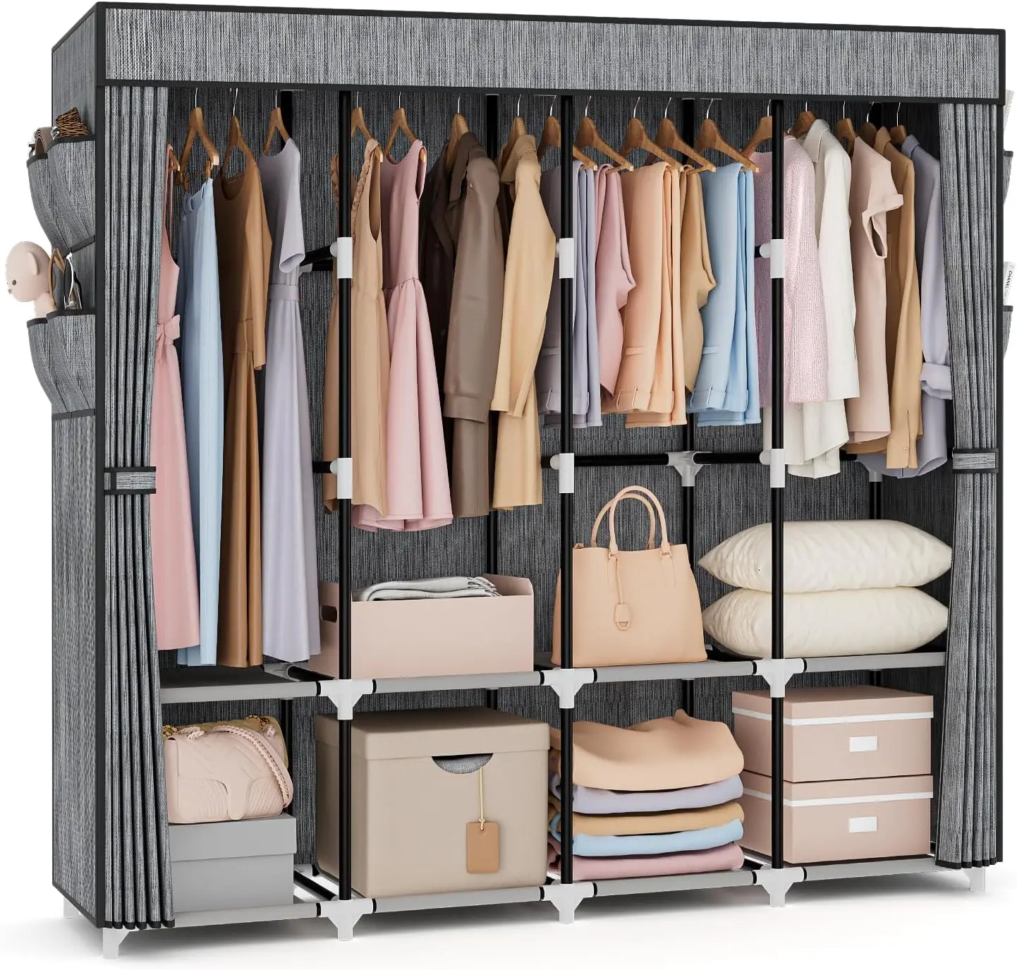 

Portable Closet for Hanging Clothes 67 Inch Wide Large Capacity Portable Wardrobe Closet with Cover 4 Storage Shelves and 4 Hang