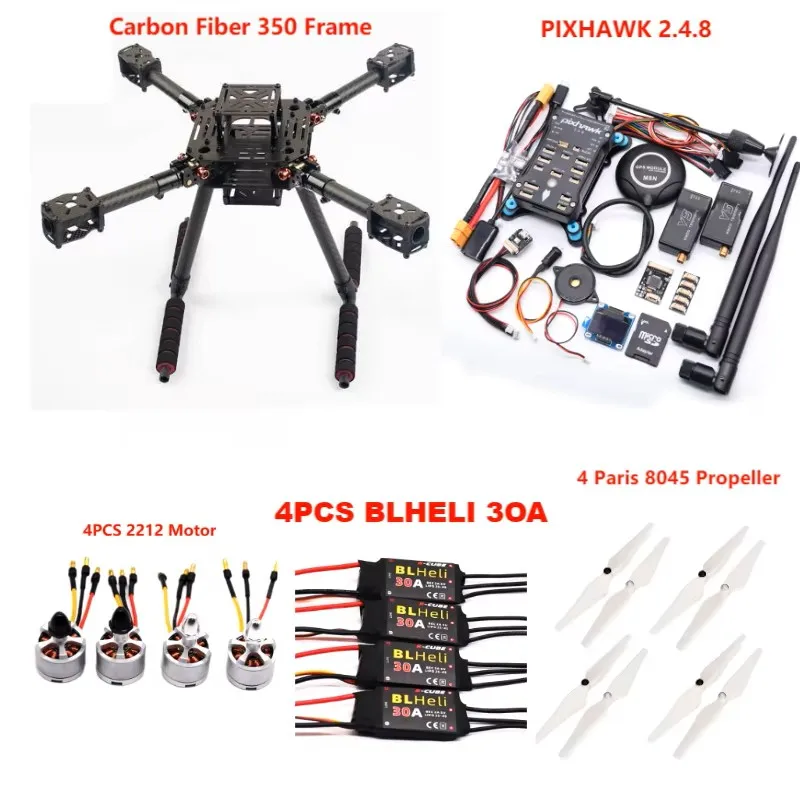 F350 PIXHAWK2.4.8 M8N Flight Control Carbon Fiber Frame Kit Ardupilot 100MW Radio Telemetry Quadcopter BLHELI 30A 2212 ESC Motor