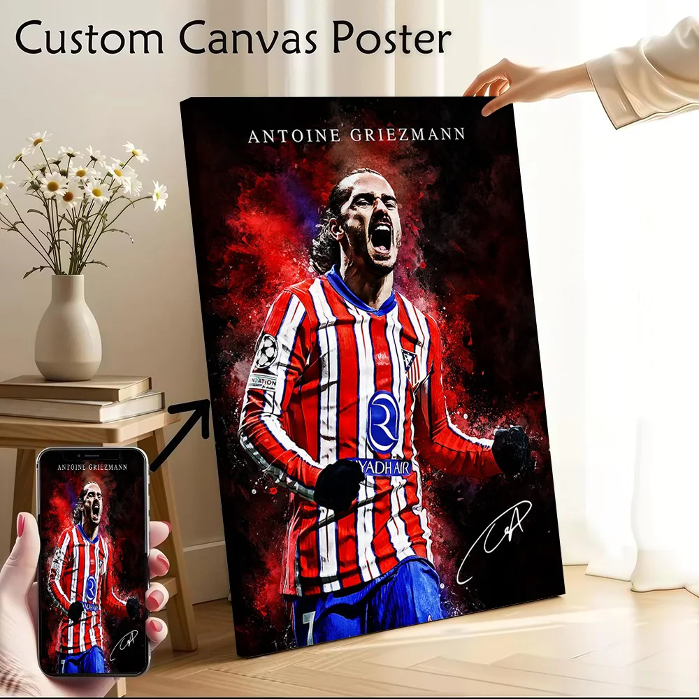 Antoine Griezmann Portrait Printed Canvas Poster Custom Pictures Wall Art Canvas Painting for Room Decorating Interior Wand Deko