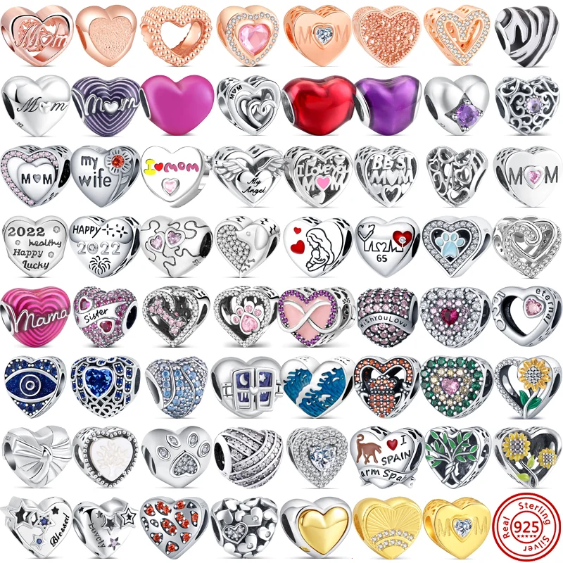 

92 Style 925 Silver Heart Shaped Series Mom Paw Print Eternal Family Beads Fit Original Pandora Charm Bracelet DIY Women Jewelry