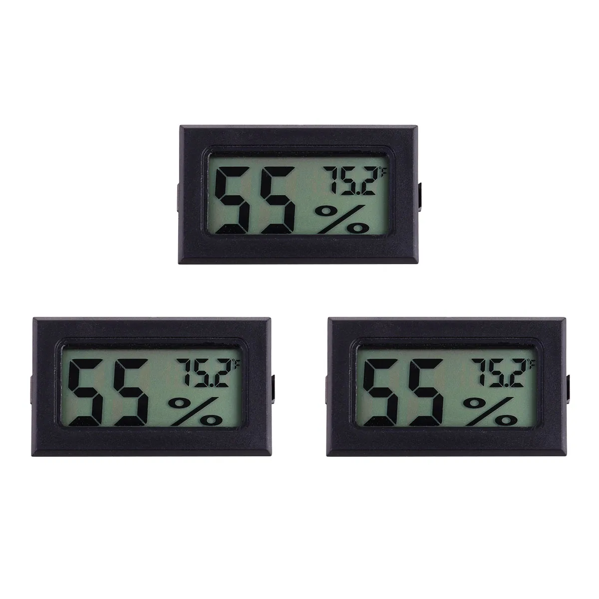 3pcs Digital Hygrometer Plastic Temperature Humidity Meter Large Display Low Power Durable Smooth Surface Indoor Outdoor Black