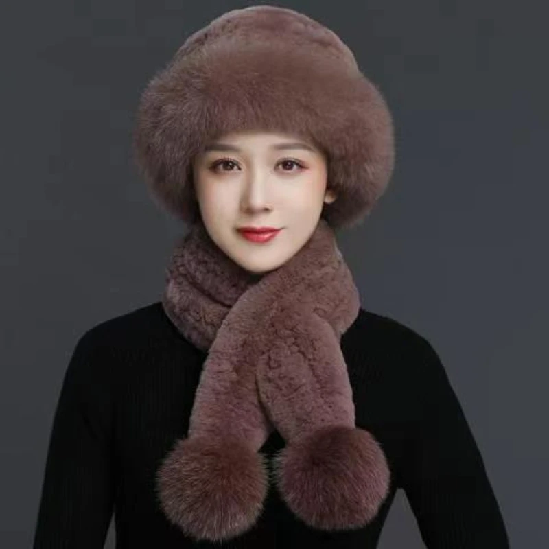 Hat female winter imitation  Mink mother Korean Rex rabbit hair foreign air hat snow basin hat high-grade female hat thickened