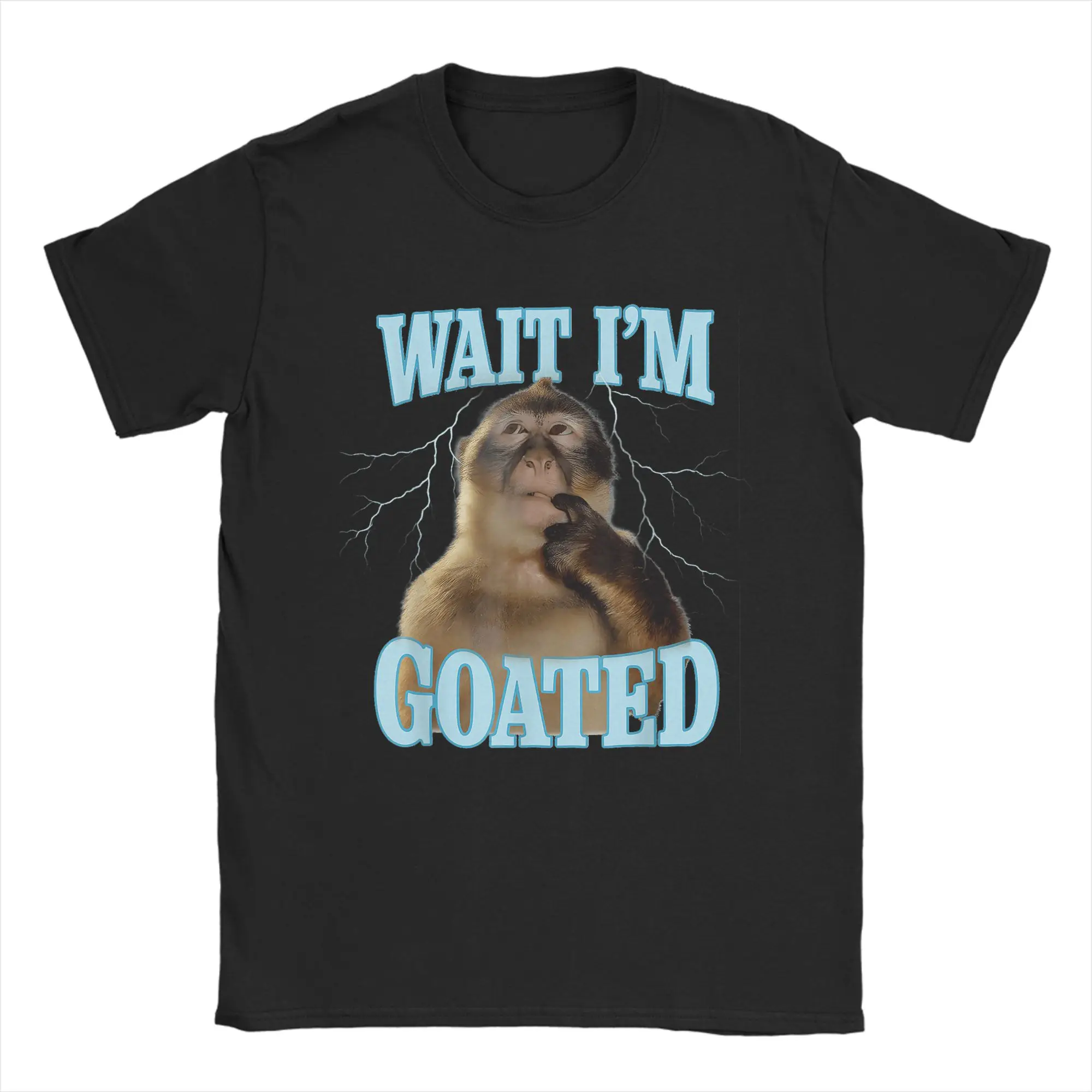 

Men T-Shirts Wait I'm Goated Funny Thinking Monkey Meme Novelty 100% Cotton Tee Shirt Short Sleeve T Shirt Tops New Arrival