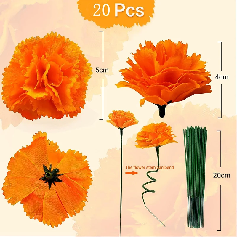 5/10 Stück 5 cm große orangefarbene Ringelblumenköpfe mit Stielen, künstliche Seidenblumen für Zuhause, Zimmer, Hochzeit, Party, Halloween-Dekoration – Detail 2