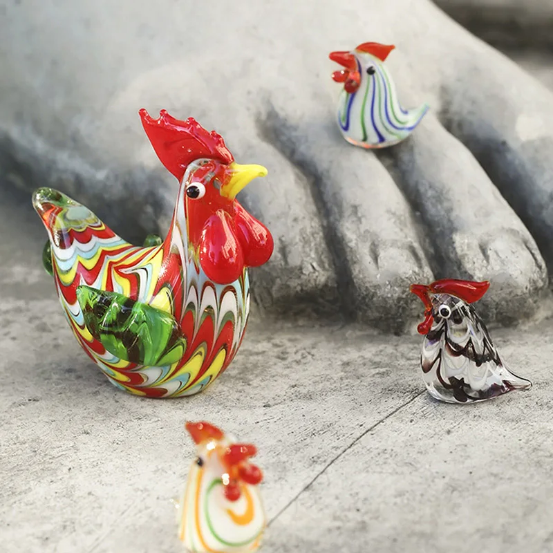 1pcs Creative Hens Statue Miniatures Chick Rooster Glass Beads Colorful Animal Desktop Ornaments Living Room Home Decorations