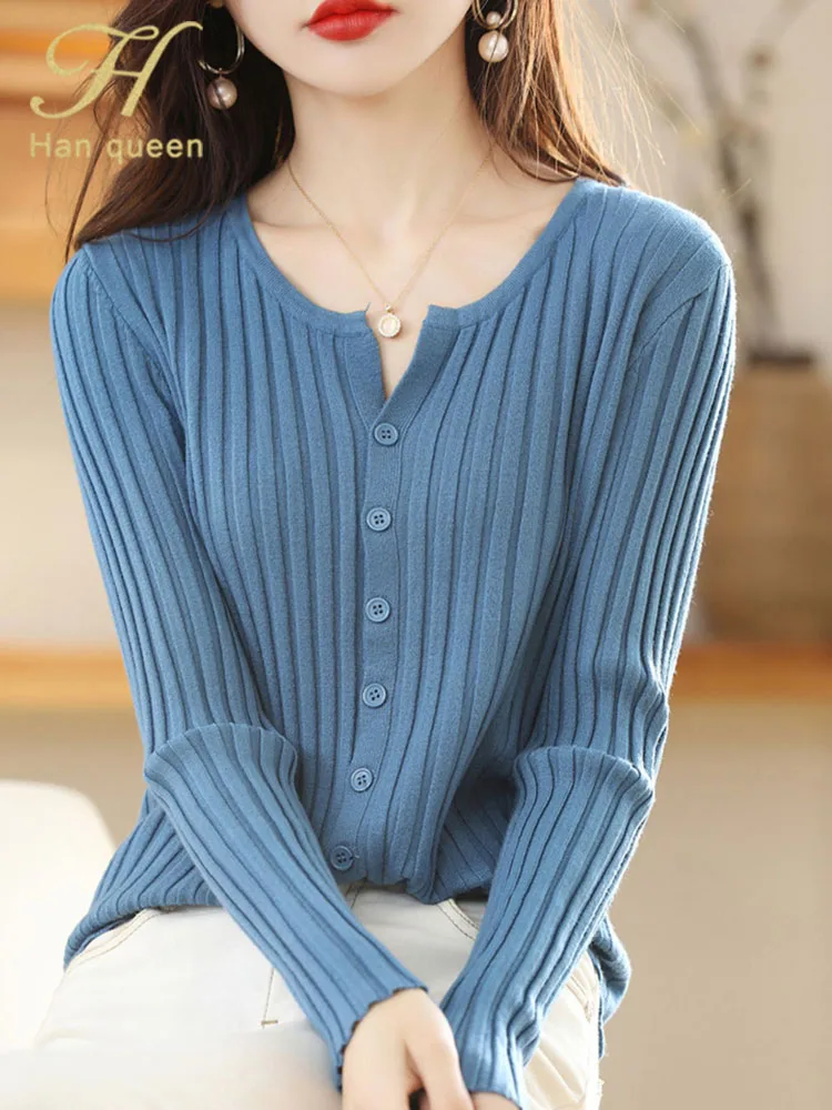 

H Han Queen Autumn Winter Cardigan Sweater Soft Long Sleeve Fashion Casual Simple Basics Sweaters Korean Popular Clothes 2025
