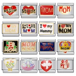 WG 1pc Italian Charm Mother's Day Series Bracelet 9mm Modular Italian Charm Bracelet Links Handmade DIY Jewelry Gifts