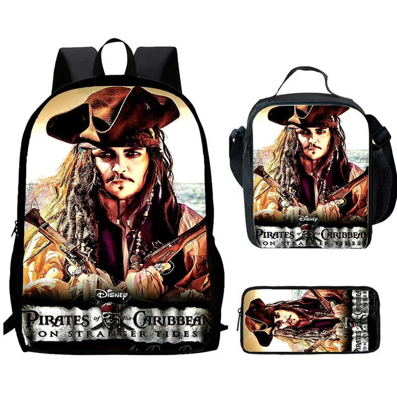 Cartoon Pirates Child School Backpack With Lunch Bags Pencil Bags For Age 4-9 ,Light Weight School Bags For Boys Girls