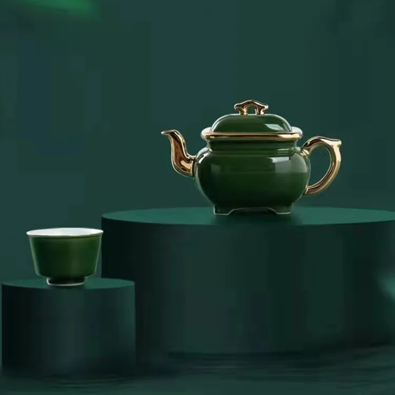 Small creative special collection green square teapot, kung fu teapot