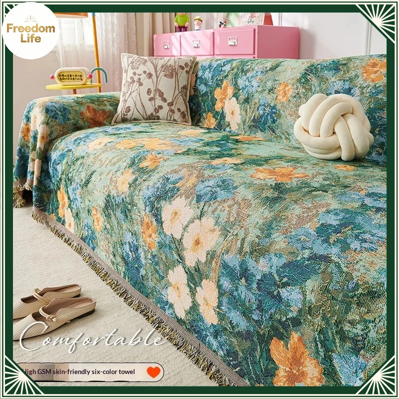 Living Room Sofas Covers 3 Seater Anti Slip Furniture Cover Indoor Double Sided Use Knitted Sofa Blanket Couch Floral Cover Sofa