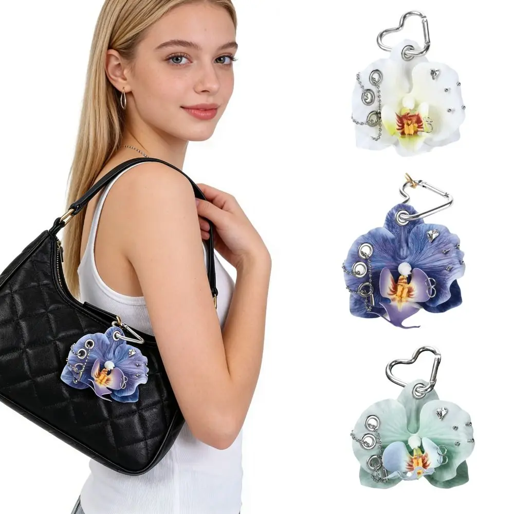 

Simulation Flower Flower Bag Pendant Handmade Drilling and Puncture Colorful Orchid Lily Keychain Backpack Decoration