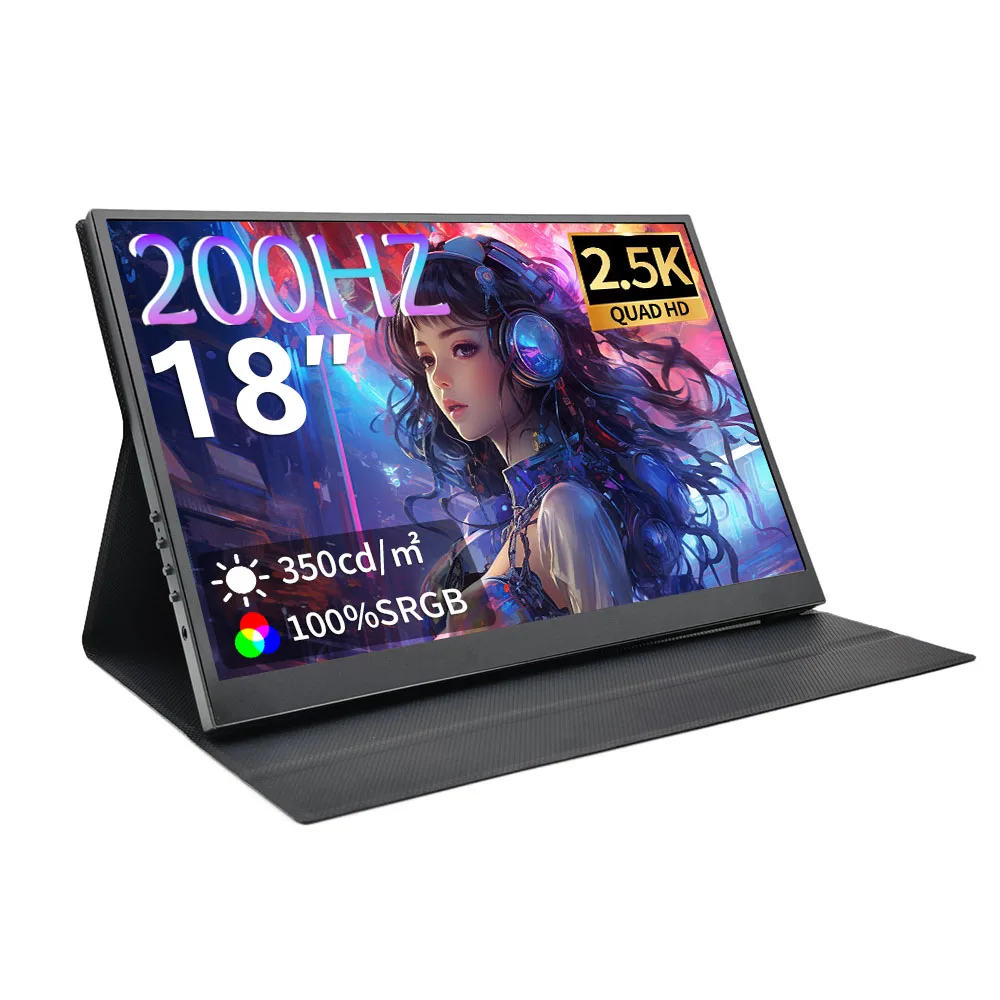 18 Inch 200Hz Portable Monitor Gaming Esports Monitor 2.5K QHD Big Screen Laptop Extended Display With VESA Hole Back Bracket