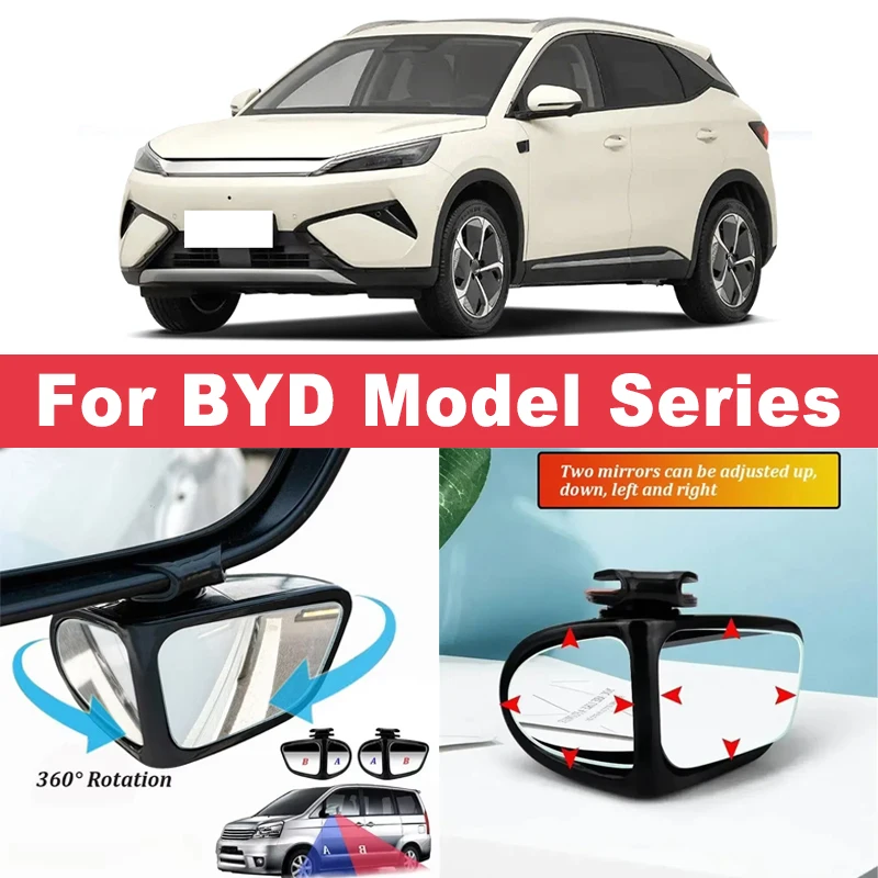 

2Pcs 360° Adjustable Blind Spot Mirrors Convex Wide Angle Rearview For BYD Atto 3 Dolphin Tang DM Song PLUS Han EV F3 E6