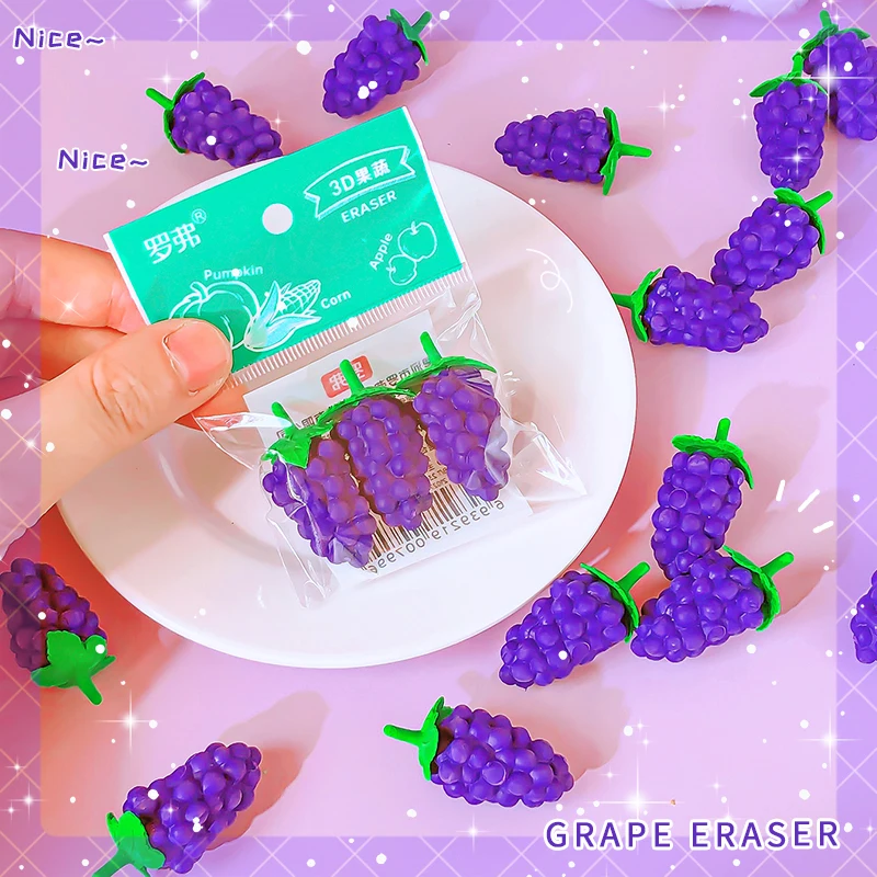 Kawaii Stationery items Aesthetic stationery supplies back to school acsesories grape funny Eraser drawing rubber school stuff