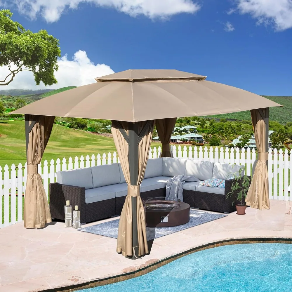 

Outdoor Gazebo with Double Roofs, Privacy Curtains, Mosquito Nettings, Heavy Duty Metal Frame, for Patio, Backyard, Deck. Gazebo