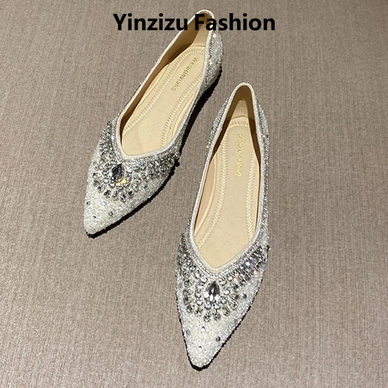 

Woman Ballet Flats Shoes Rhinestone Loafers Flat Pointed Toe Shoes Female Casual Slip on Flats Footwear Boat Shoes