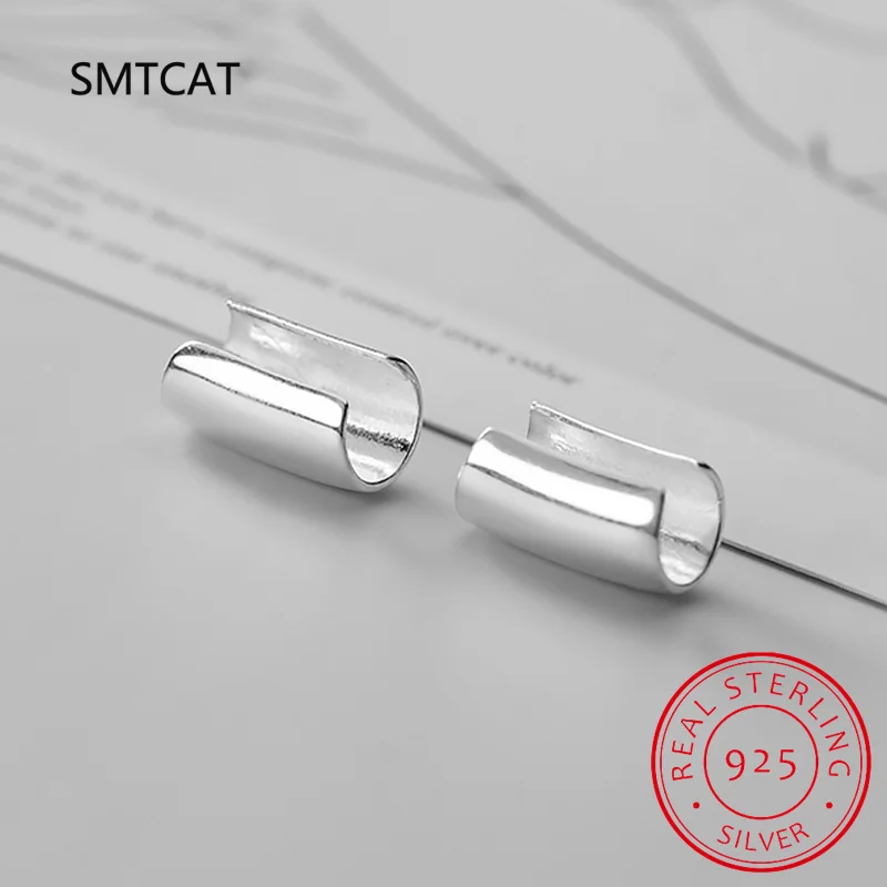 Real 925 Sterling Silver Smooth Surface Ear Cuff Clip on Earrings For Women Wedding Party Fine S925 Jewelry DA1794