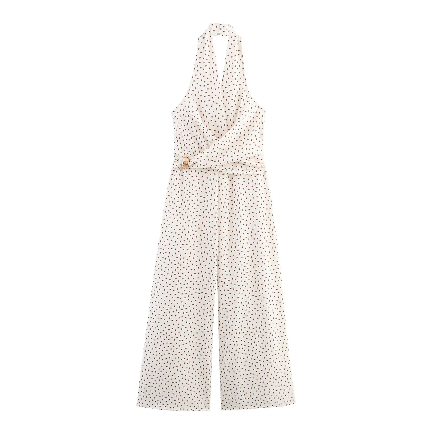 

PB&ZA2025 autumn new women's casual fashion polka dot halter neck backless sexy loose straight pants jumpsuit