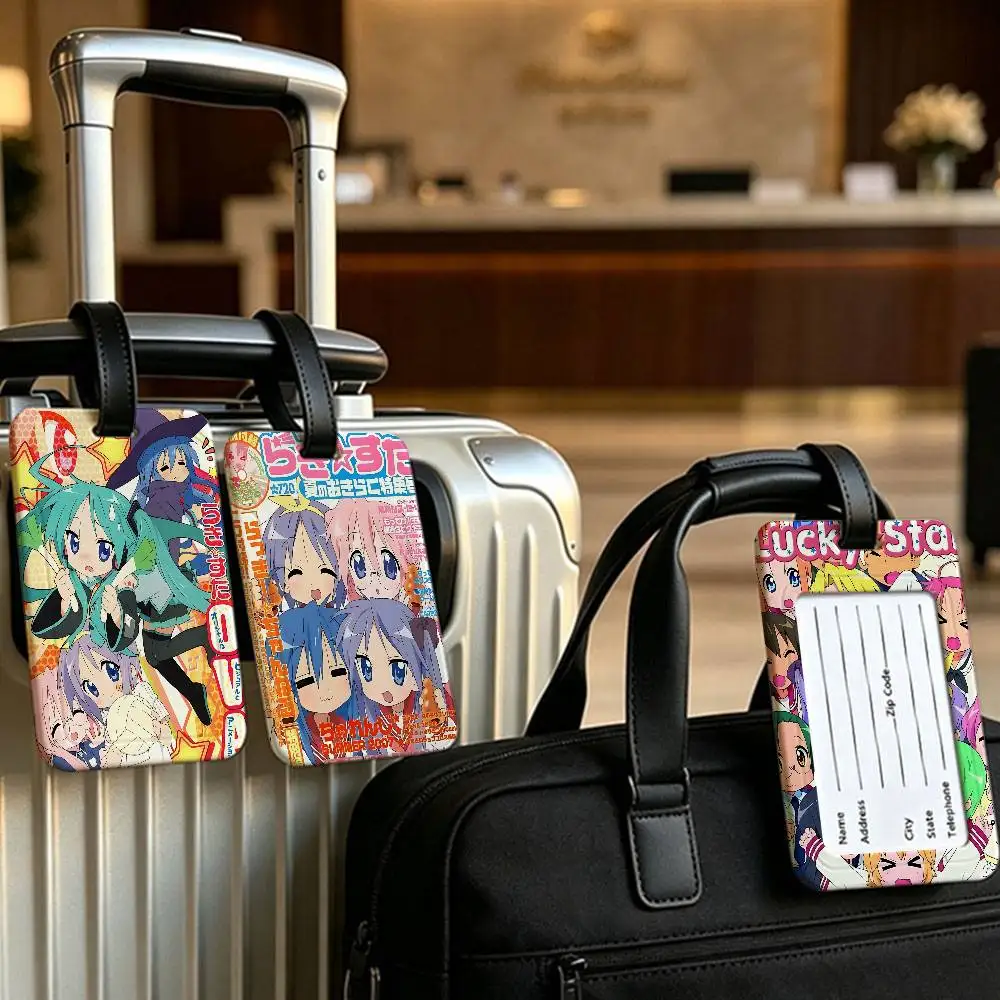 L-Lucky S-Star ANIME  Lightweight Anti lost PVC Luggage Tag Removable Info Card Sleeve Backpack Travel Accessory