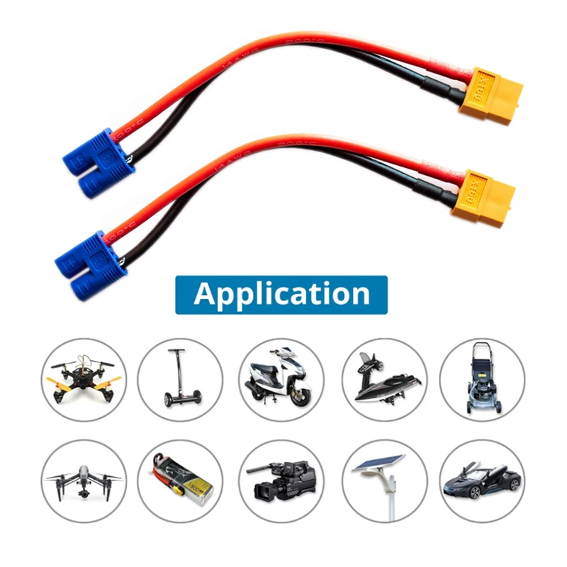 2Pcs 14awg 15cm/30cm XT60 Female Plug to EC3 Male Connector Adapter Charge Cable for ISDT Style Chargers