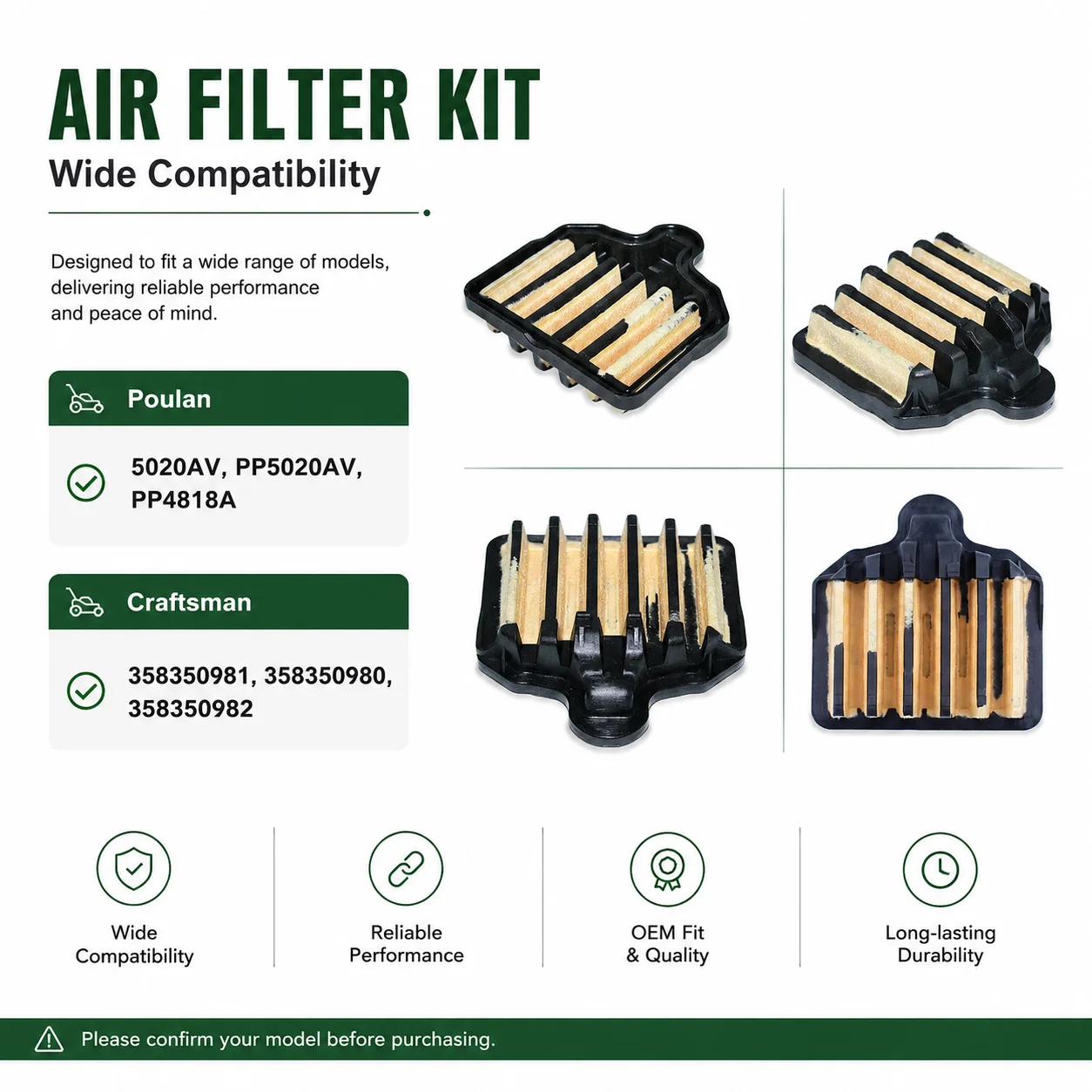 Air Filter Spark Plug Fuel Filter Tune Up Kit for Poulan PP5020AV PP4818A 5020AV Chainsaw Replaces 575296301 358350981 358350980