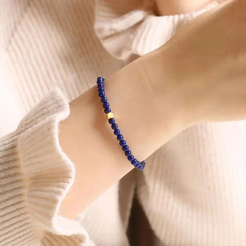 Handmade 4mm Natural Lapis Lazuli Crystal Bracelets for Women