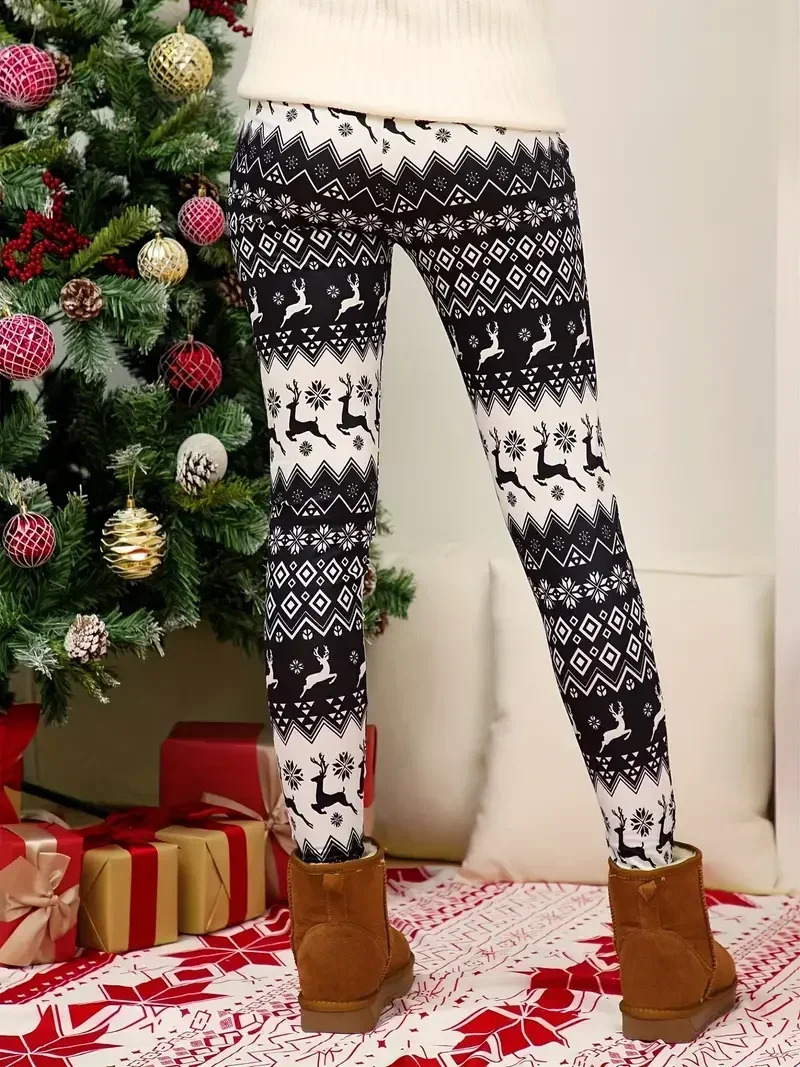 Plus size 1xl-5xl moda feminina leggings de natal rena & argyle impressão elástica alta ascensão leve estiramento leggings