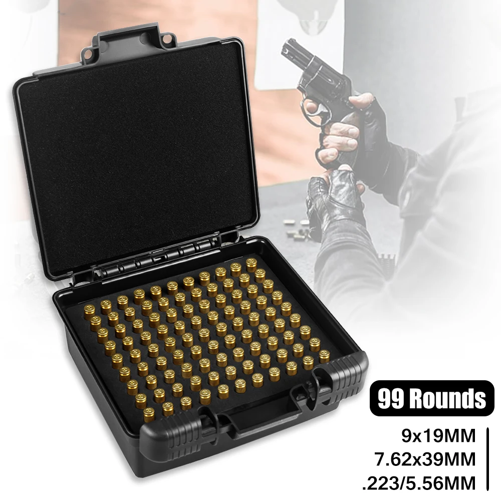 99 Rounds Ammo Box Tactical Bullet Box Bullet Locking Storage Case Bullet Shell Holder Box Rifle Cartridge Storage Case 223/5.56