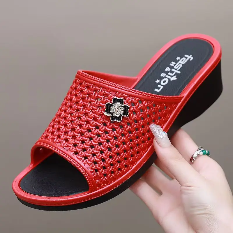 المرأة أسافين الجوف خارج اللمحة تو النعال الصيف جديد لينة وحيد عدم الانزلاق خفيفة الوزن المنزل النعال شباشب لخارج المنزل الصنادل #1