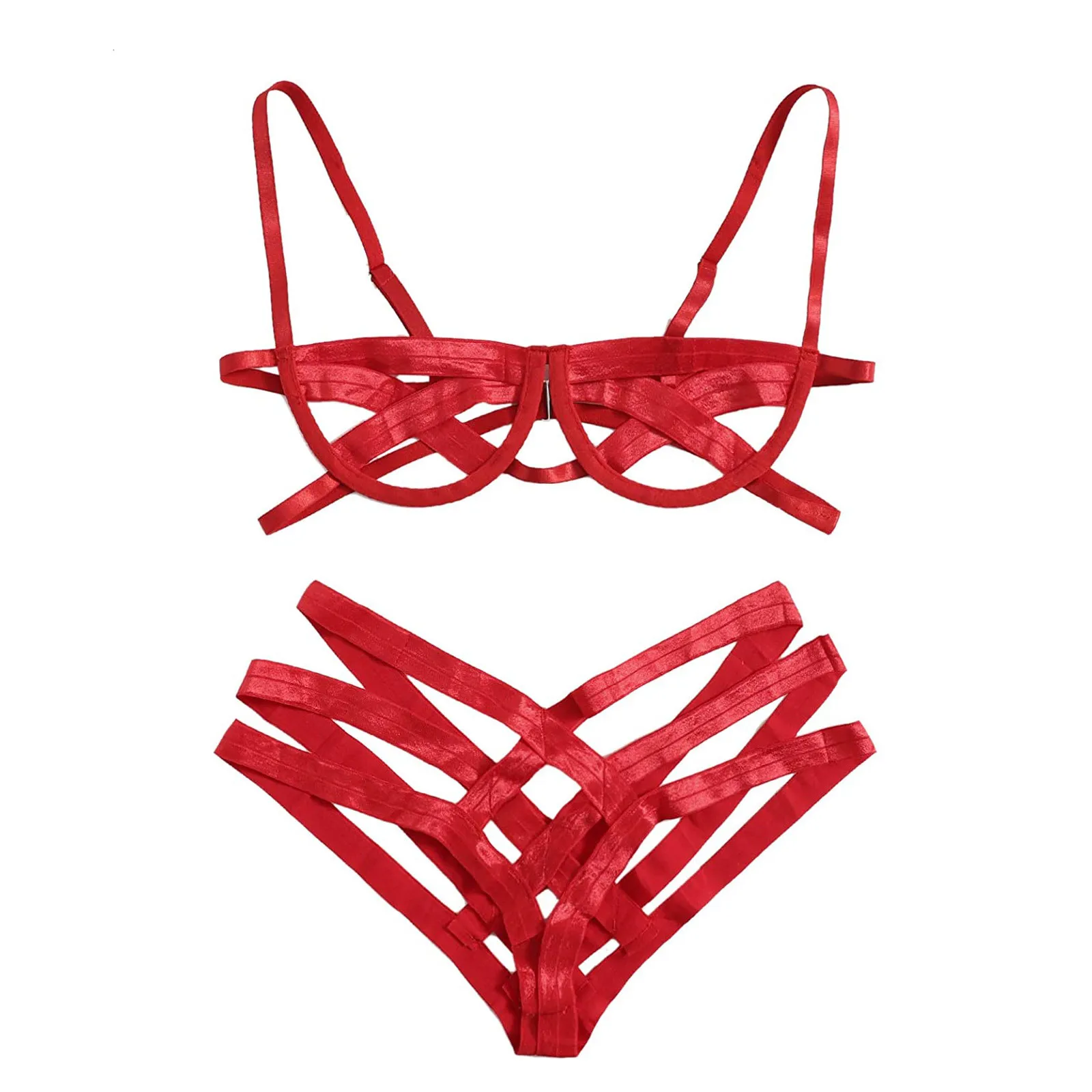 Sexy Bandage Bra Set For Women Fashion Hollow Out Brassiere Suit Stretchy Red Sexy Lingerie Strap Underwear бюстгальтеры женские