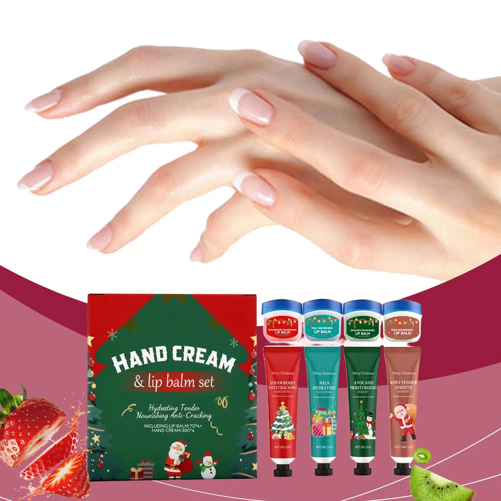 クリスマスギフトセット-ハンドクリーム＆リップバーム-デュオ-携帯用保湿ケア-女性向け-フェスティブビューティープレゼント-乾燥肌＆唇用