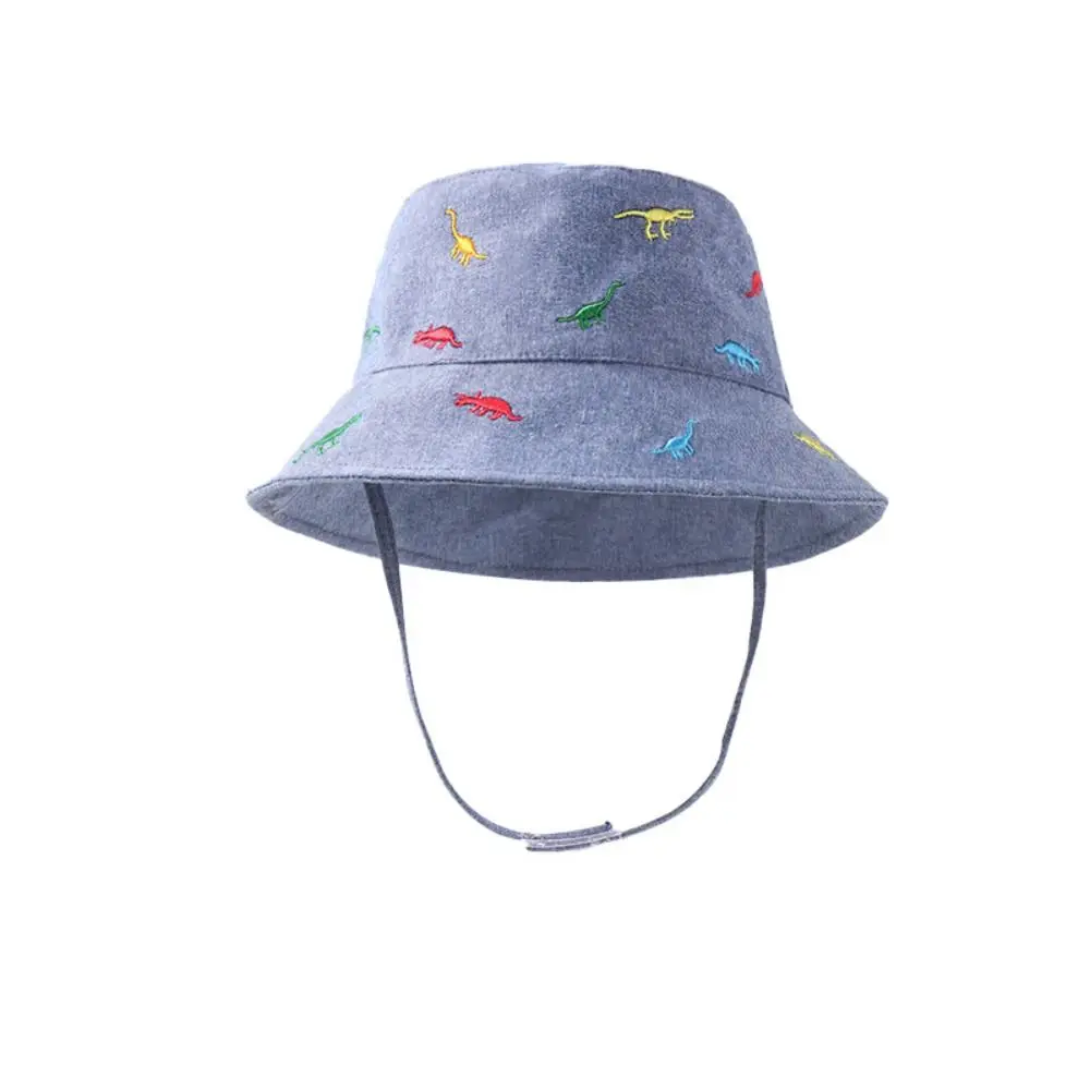 High Quality Cute Cartoon Bucket Caps Breathable Casual Sunscreen Hat Children Dinosaur Embroidery Beach Hat