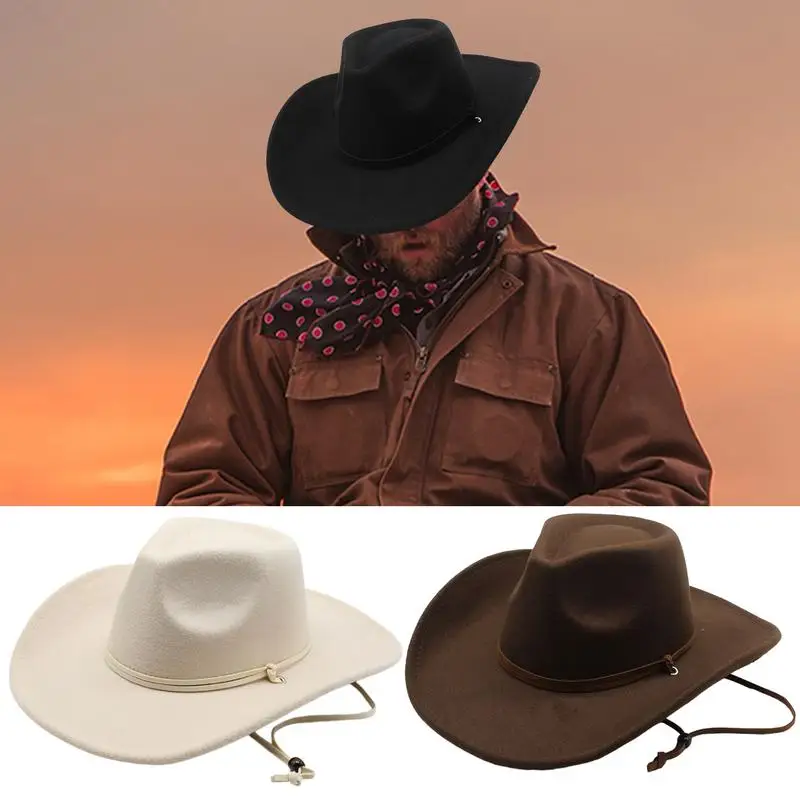 Cowboy Hat Western Suede Cowgirl Hats Fashion West Fancy Dress Party   Hat Western Accessory for Men Women Costume Cosplay