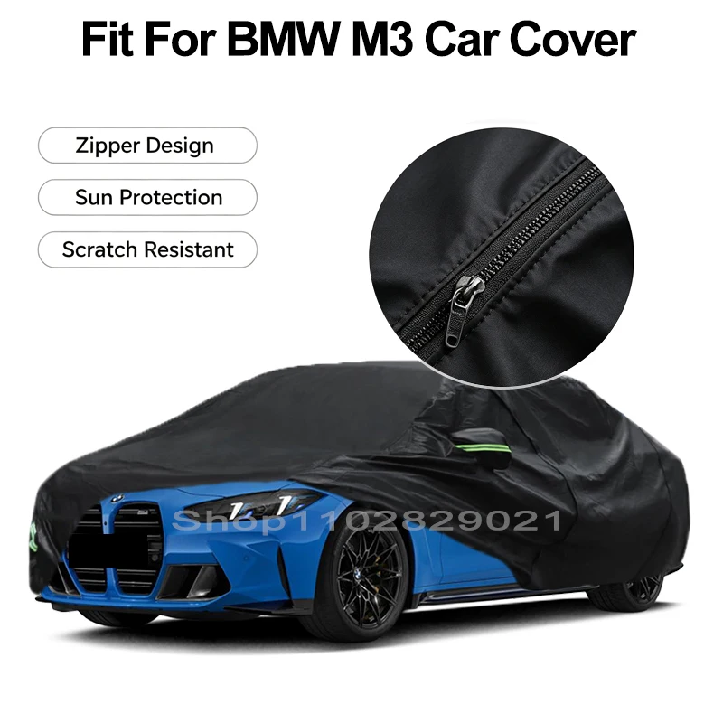 Zipper Door Waterproof Car Cover For BMW M3 Windproof Dustproof UV Protection All Weather Auto Protector