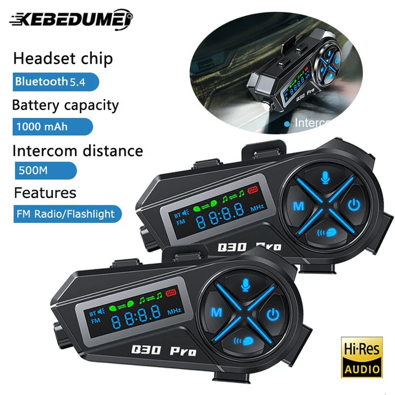 

1/2Pcs Motorcycle Helmet Intercom Headset V5.4 Interphone Intercomunicador Moto Music Share FM Radio With Flashlight Headphone