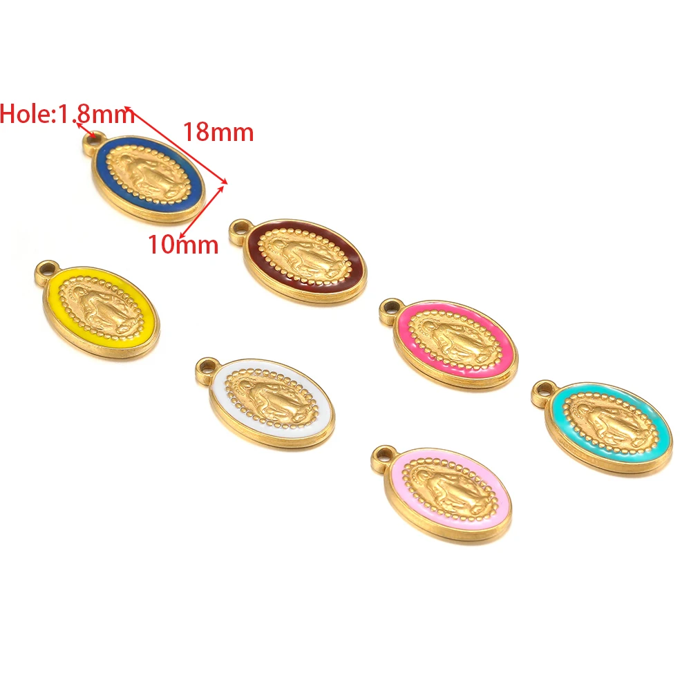 5Pcs Gold Plated Oval Religious Pendants Stainless Steel Enamel Jesus Charms for Jewelry Making DIY Earrings Necklace Supplies