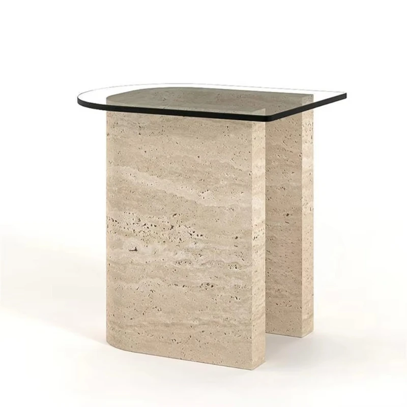 Household concrete texture natural stone bedside table tempered glass countertop small side table