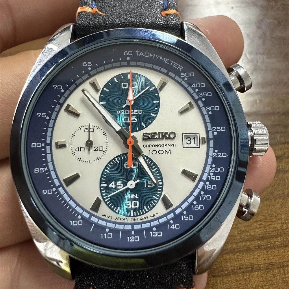 هدية عيد الحب سوار مجوهرات عالية الجودة Seiko SNDF87P1 الباندا كرونوغراف حزام من الجلد كوارتز ساعة ذكية للرجال