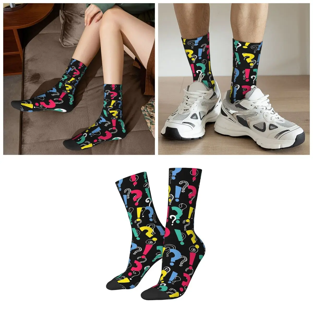 Abstract Geometric Exclamation Mark Socks Harajuku High Quality Stockings All Season Long Socks for Unisex Valentine's Day Gifts