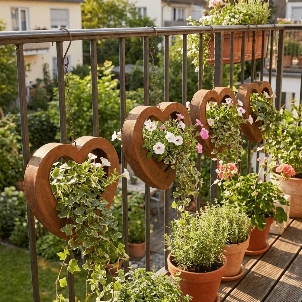 DIY Farmhouse Style Retro Metal Plant Hangers Heart Shape Romantic Hanging Flower Pot Iron Succulent Plant Hanger Gift