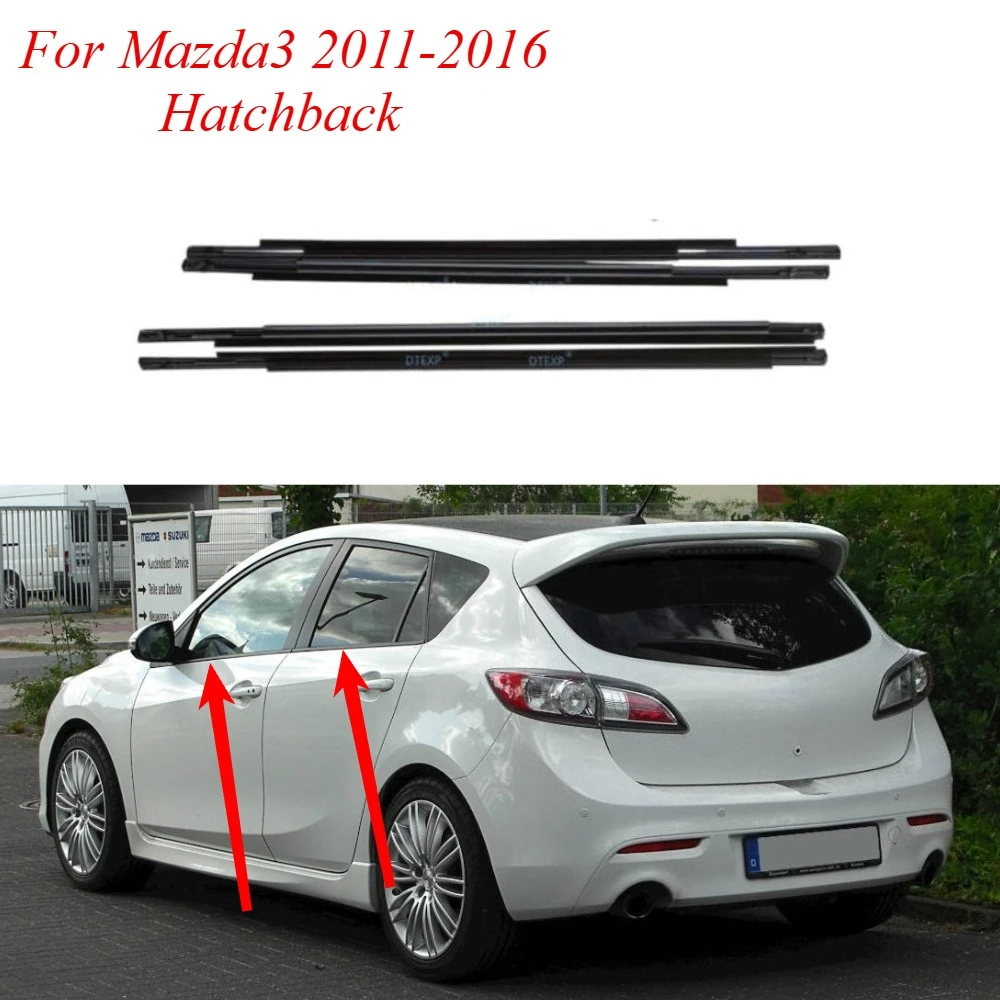 4-teiliges Set Schwarze Fensterdichtung für Mazda3 2011-2016 Schrägheck Außen-Glasschutz Wetterschutzleiste C513-50-640A