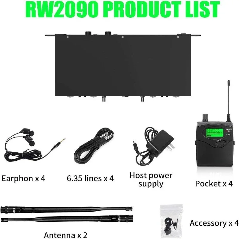 RW2090 stage wireless earphone monitor, one to four in-ear earphones