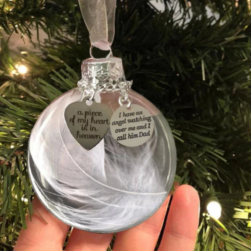 Christmas Ornament with Feather Ball, Angel in Heaven Decor, Durable Memorial Ornament, Father, Mom, Sister, brother, New