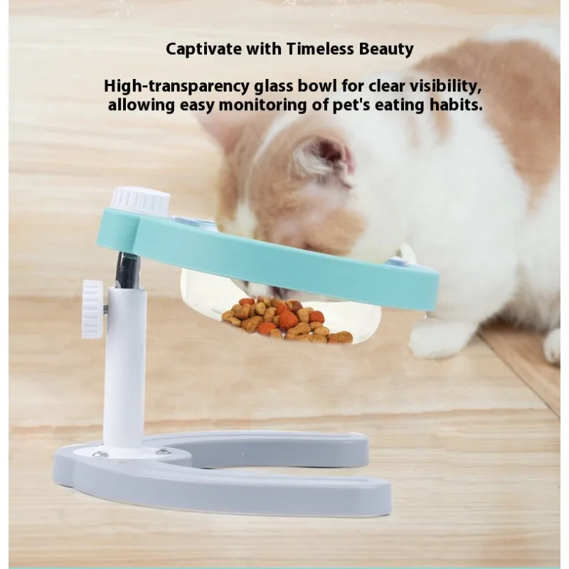 

Adjustable Raised Dog Bowl for Small Dogs Cats Anti Slip Pet Bowls with Tilted Design Neck Protection Non Spill Glass Feeders