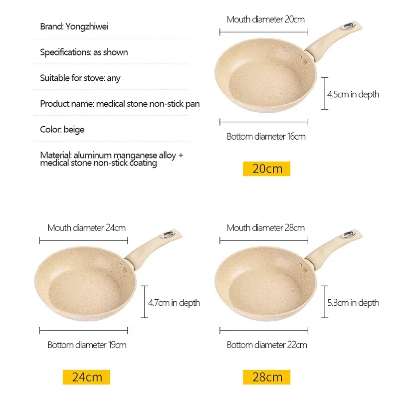 Panela antiaderente de aço inoxidável, café da manhã wok, bife ovo, panqueca conjunto, cozinhar alimentos, fogão de indução, frigideira de cerâmica