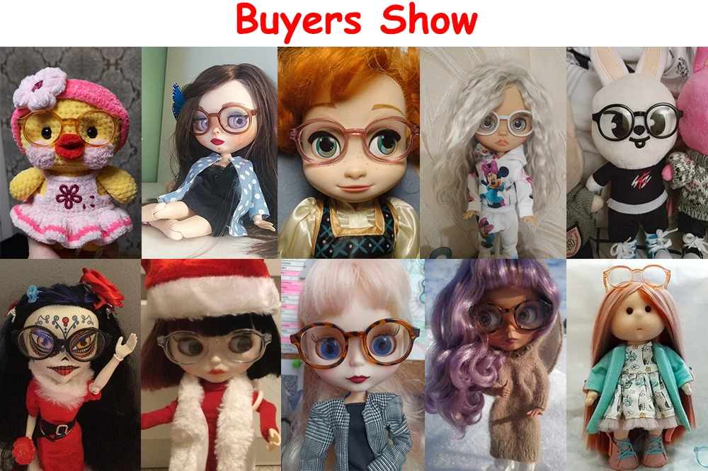 Colorful Mini Round Frame Glasses Eyewear Clear Lens Candy Color Eyeglasses Style For Bjd Blythe Plush Doll Accessory Gift