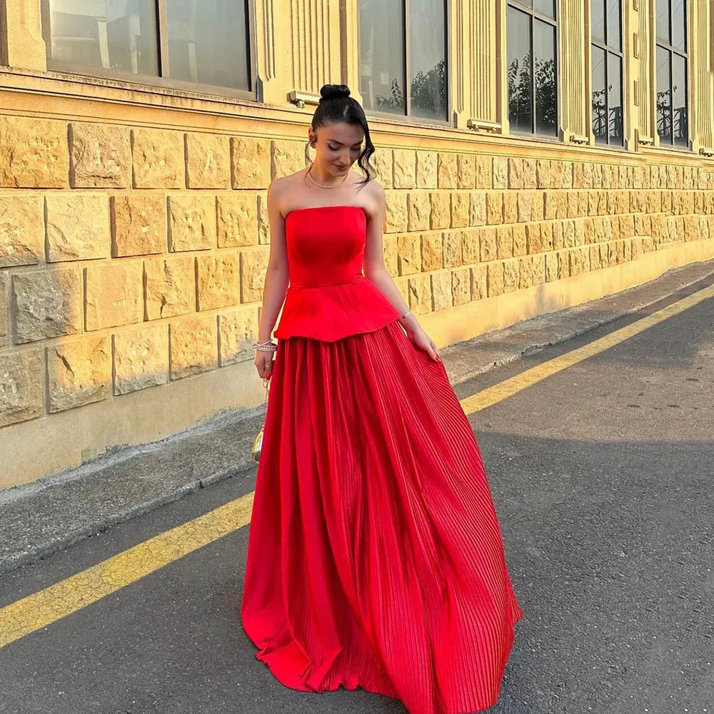 

Msikoods Pink Pleated Evening Dresses 2025 Strapless Long Wedding Guest Dress Elegant Prom Dress Formal Party Gown Customized